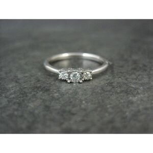 Dainty Sterling Silver 3 Stone Diamond Ring Size 8